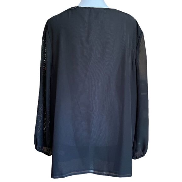 Sheer Charter Club blouse with crochet accents - Picture 2 of 5